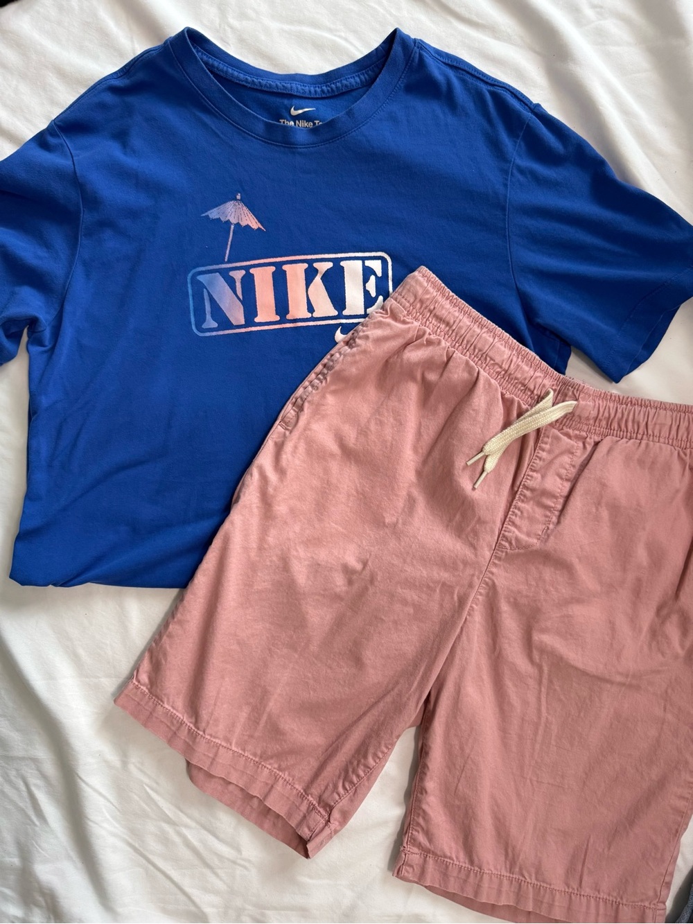 Boys Pink Drawstring Cotton Kids Shorts with matching Nike shirt